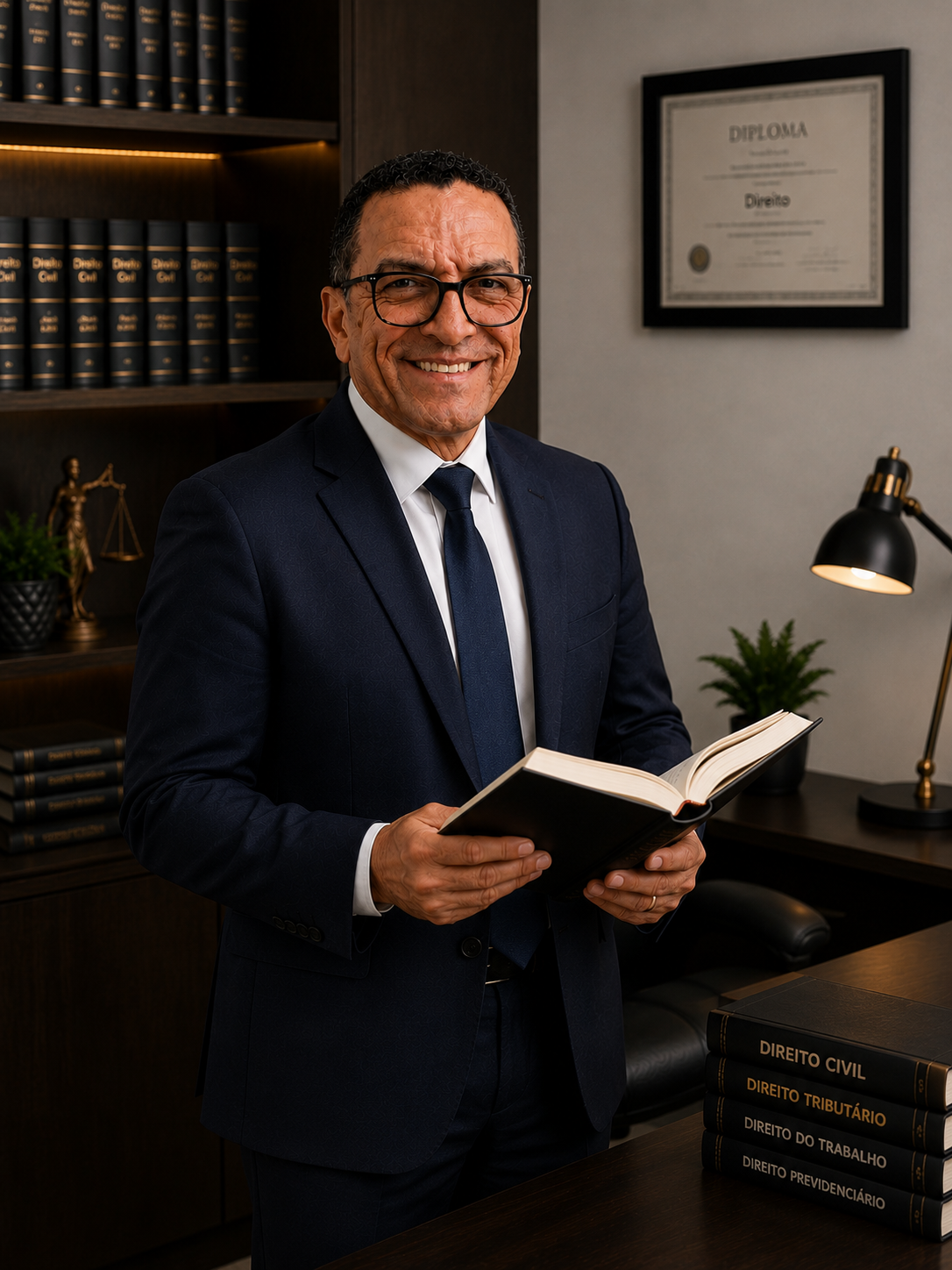 Dr. Marcelino José de Souza estudando no escritório de advocacia